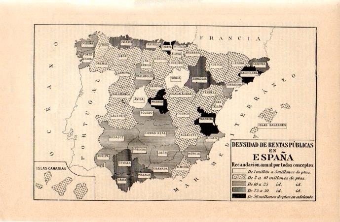 LAMINA V07110: Mapa de la densidad de rentas publicas de España 