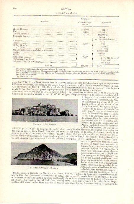 LAMINA V07256: Colonias españolas extension y habitantes