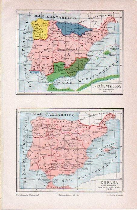 LAMINA V07234: Mapa de España Visigoda. Mapa de España desde 572 a 711