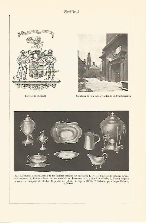 LAMINA V06899: Escudo e iglesia de Sheffield, Inglaterra