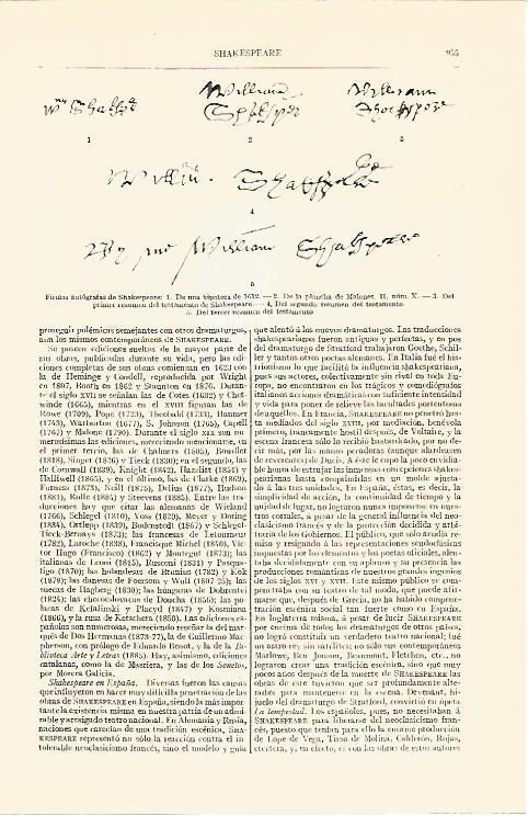 LAMINA V06889: Firmas autografas de Shakespeare