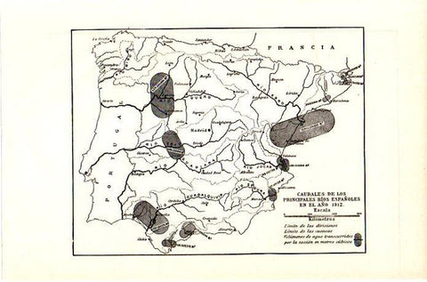 LAMINA V07078: Mapa caudales de los rios españoles en 1912