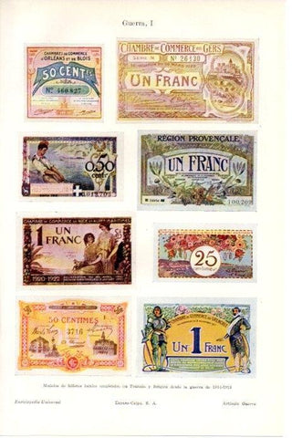 LAMINA V08440: Billetes en Francia y Belgica desde la guerra de 1914 - 1918