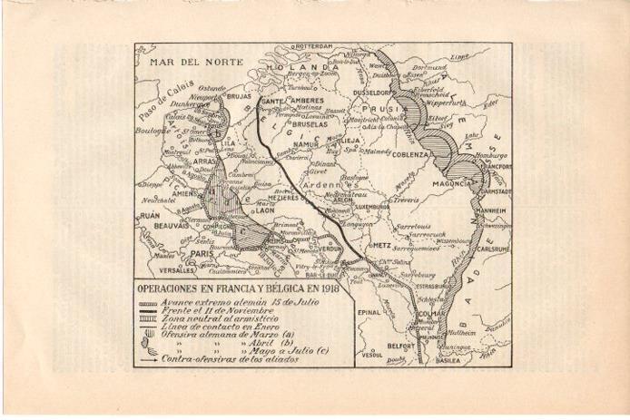 LAMINA V08421: Mapa de las operaciones en Francia y Belgica en 1918
