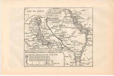 LAMINA V08421: Mapa de las operaciones en Francia y Belgica en 1918