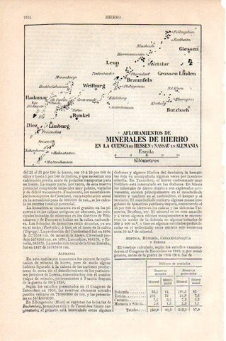 LAMINA V08673: Mapa de minerales de hierro en la cuenca de Hessen y Nassau