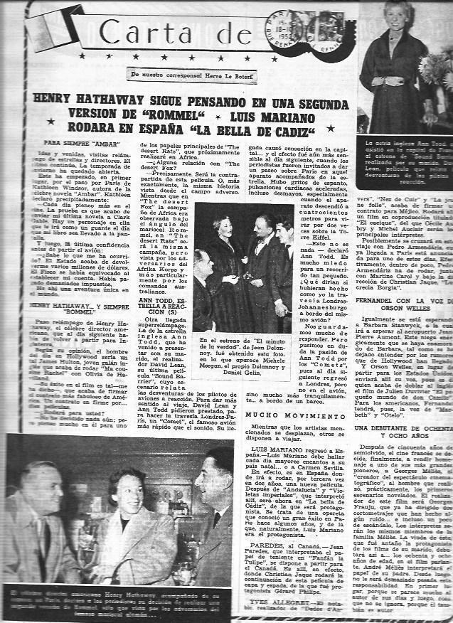 LAMINA 30351: Ann Todd, Michele Morgan y Henry Hathaway con su esposa