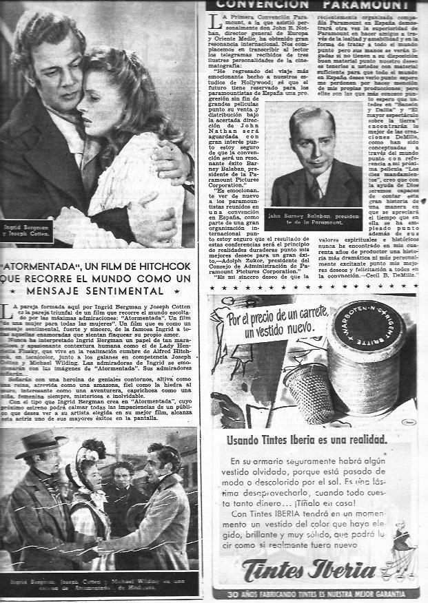 LAMINA 30349: Publicidad de Tintes Iberia y critica de Atormentada de Hitchcok