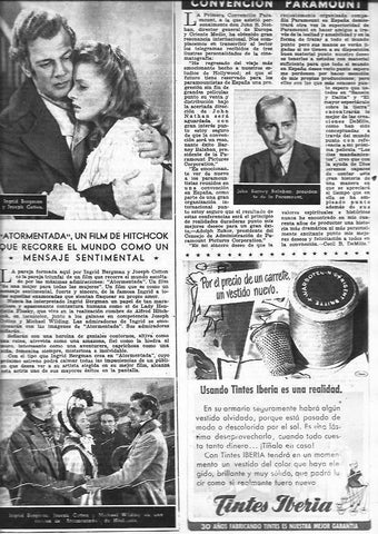 LAMINA 30349: Publicidad de Tintes Iberia y critica de Atormentada de Hitchcok