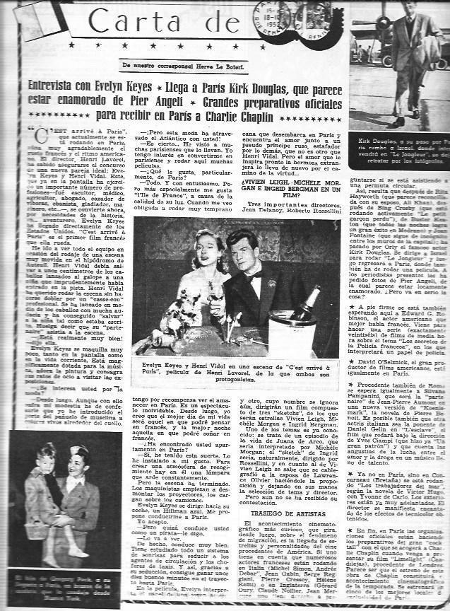 LAMINA 30328: Kirk Douglas en Paris y entrevista con Evelyn Keyes