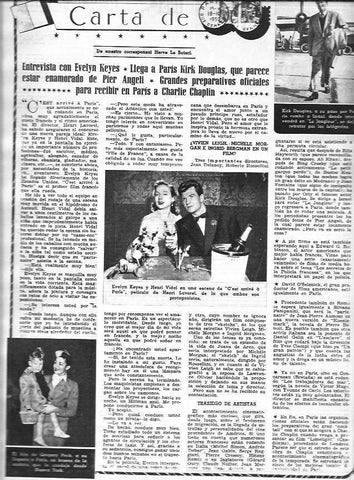 LAMINA 30328: Kirk Douglas en Paris y entrevista con Evelyn Keyes