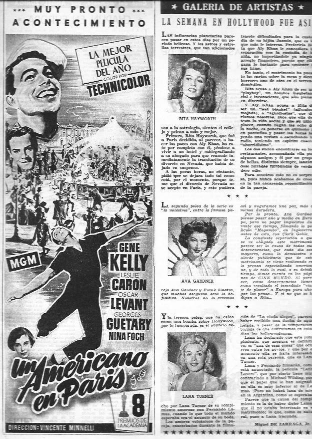 LAMINA 30321: Anuncio de Un americano en Paris y Rita Hayworth y Ava Gardner