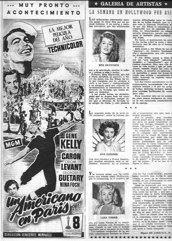 LAMINA 30321: Anuncio de Un americano en Paris y Rita Hayworth y Ava Gardner