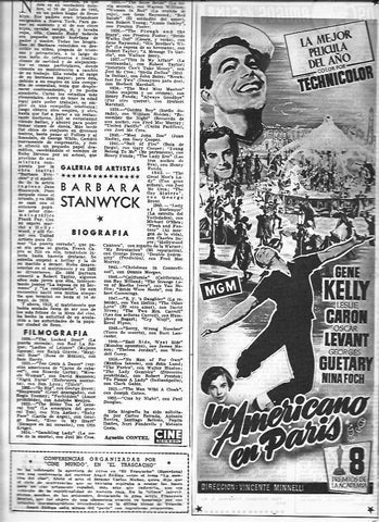 LAMINA 30340: Biografia de Barbara Stanwych y anuncio de Un americano en Paris