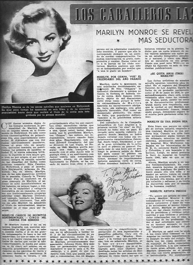 LAMINA 30449: Marilyn Monroe y autografo a Cine Mundo