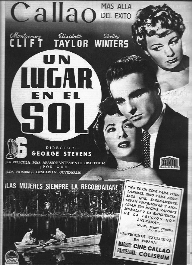 LAMINA 30399: Anuncio de Un lugar en el sol en el cine Callao