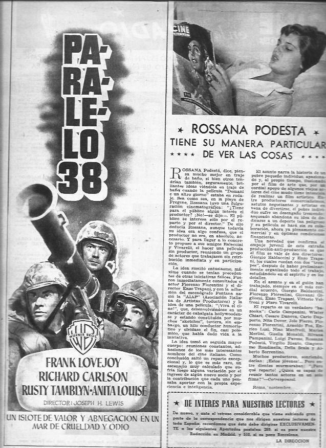 LAMINA 30395: Rossana Podesta y anuncio de Paralelo 38