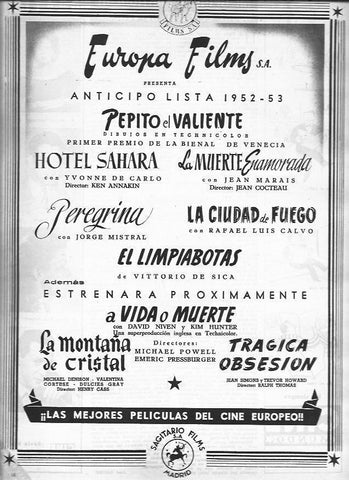 LAMINA 30278: Publicidad de peliculas de 1952 de Europa Films SA