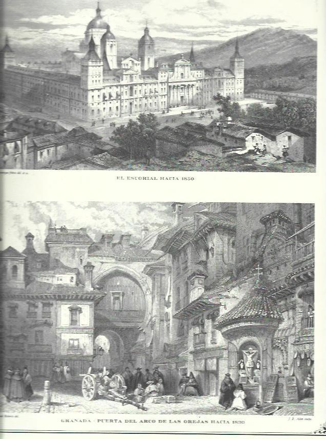 LAMINA 30533: El Escorial y Puerta del Arco de Granada hacia 1850
