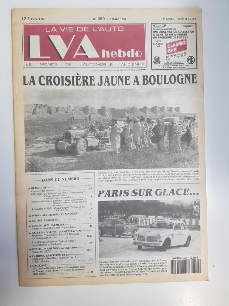 Revista, Magazine: La Vie de l'Auto LVA Hebdo num 550, 5 mars 1992 - La croisiere jaune a Bolougne