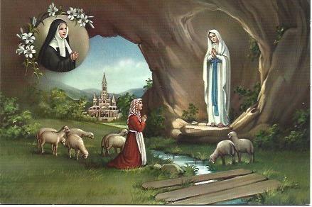 POSTAL L00465: La aparicion de la Virgen de Lourdes