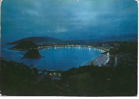 POSTAL L00152: Vista nocturna de la Bahia de San Sebastian