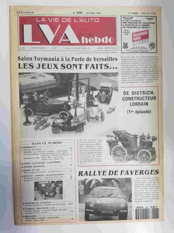 Revista, Magazine: La Vie de l'Auto LVA hebdo num 556, 16 avril 1992 - Salon Toymania a la Porte de Versailles