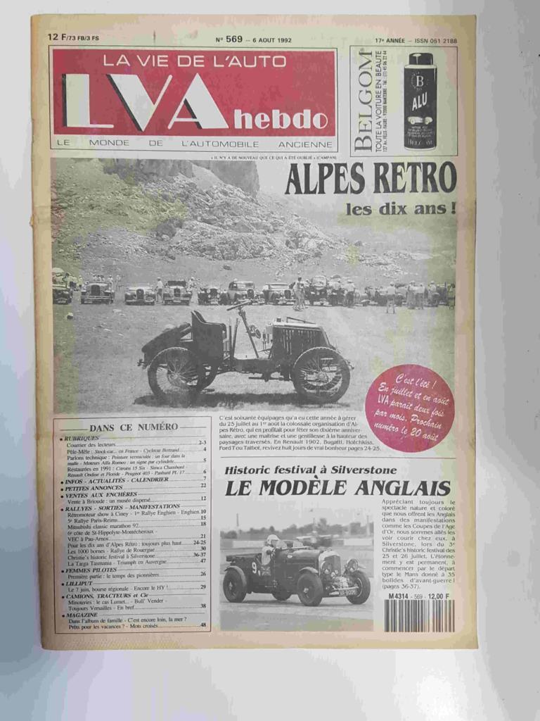 Revista, Magazine: La Vie de l'Auto LVA hebdo num 569, 6 aout 1992 - Alpes Retro les dix ans!