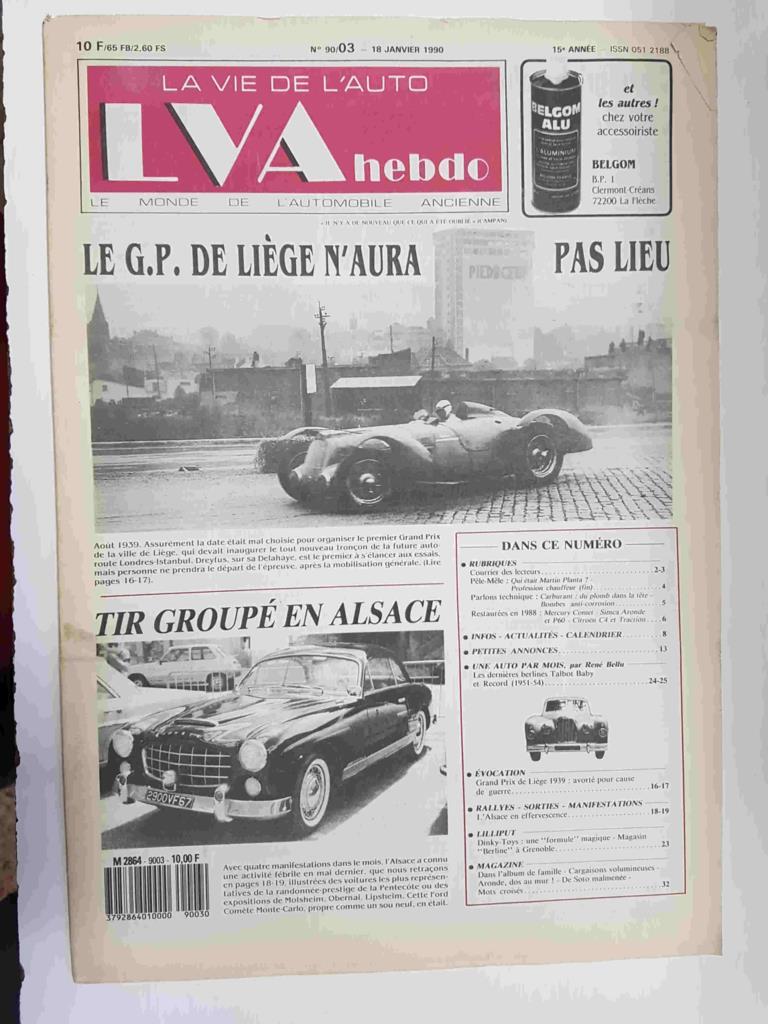 Revista, Magazine: La Vie de l'Auto LVA hebdo num 90/3,  18 janvier 1990 - Le G.P. de Liege N'Aura pas lieu