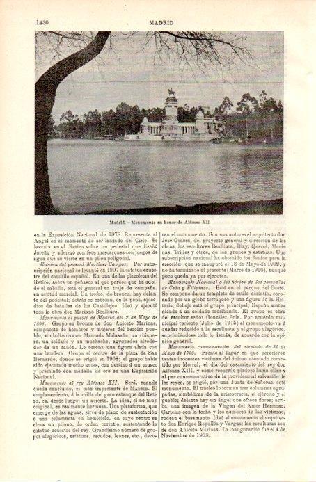 LAMINA V09041: Monumento de Alfonso XII en Madrid