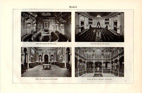 LAMINA V09034: Interior del Senado y Banco Hispano Americano en Madrid