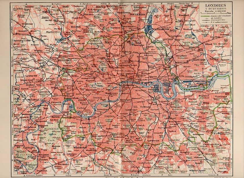 LAMINA V09247: Plano de Londres y suburbios