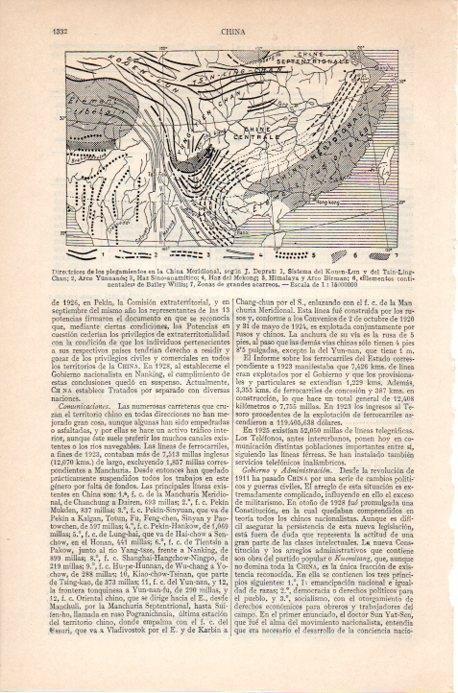 LAMINA V09232: Mapa plegamientos en la China Meridional, según J. Deprat