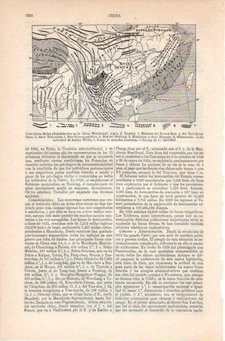 LAMINA V09232: Mapa plegamientos en la China Meridional, según J. Deprat