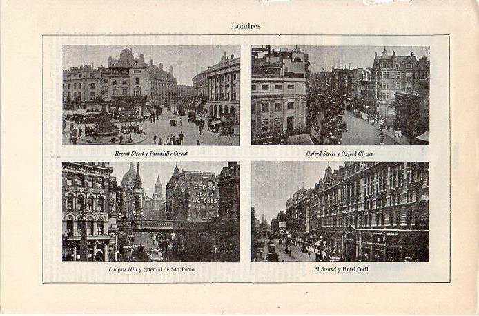 LAMINA V08705: Regent Street, Oxford Street, Ludgate Hill y Hotel Cecil en Londres