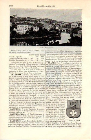 LAMINA V08965: Vista general y escudo de Llanes, Oviedo