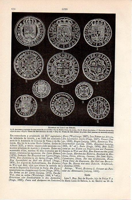 LAMINA V08871: Monedas de Luis I de España