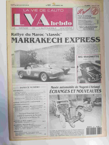 Revista, Magazine: La Vie de l'Auto LVA hebdo num 631,  2 decembre 1993 - Rallye du Maroc classic