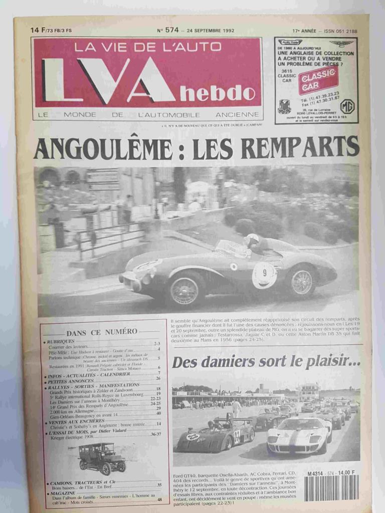 Revista, Magazine: La Vie de l'Auto LVA hebdo num 574,  24 septembre 1992 - Angoulême les remparts