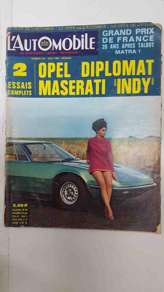 Revista: L'Automobile num 279, aout 1969 - Grand Prix de France, Opel Diplomat Maserati "Indy"
