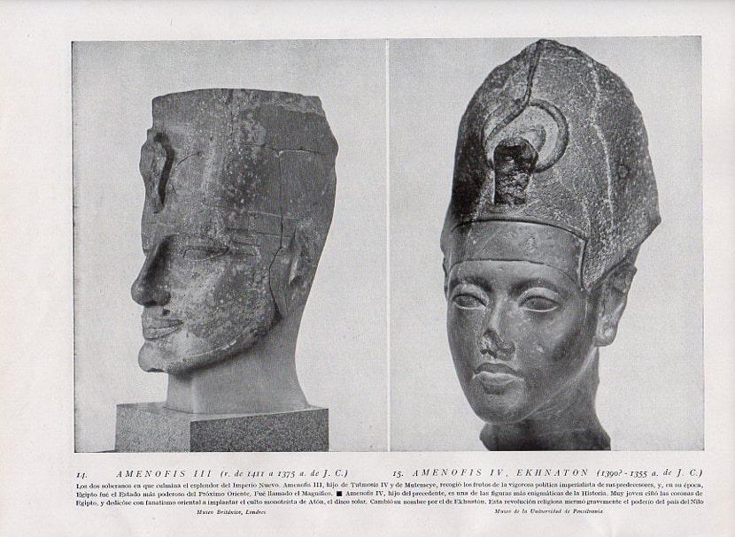 LAMINA V09873: Cabezas de Amenofis III y Amenofis IV