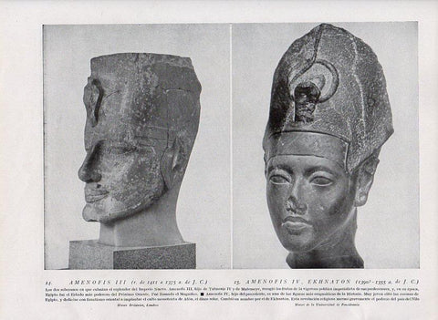 LAMINA V09873: Cabezas de Amenofis III y Amenofis IV