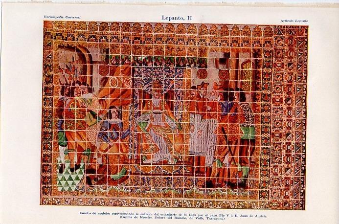 LAMINA V09718: Azulejos entregando el Papa Pio V el estandarte de la Liga a Juan de Austria
