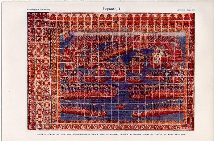 LAMINA V09715: Azulejos siglo XVII representando la batalla naval de Lepanto