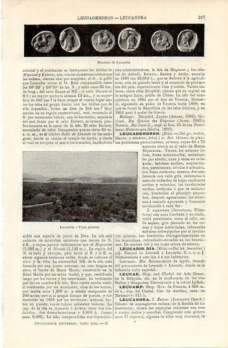 LAMINA V09760: Monedas y vista de Leucadia
