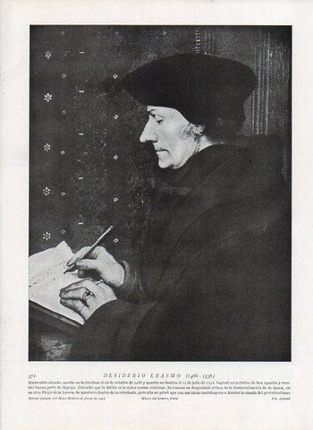 LAMINA V10028: Retrato de Desiderio Erasmo, por Holbein el Joven
