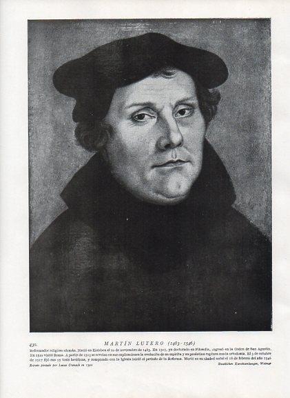 LAMINA V10056: Retrato de Martin Lutero, por Lucas Cranach
