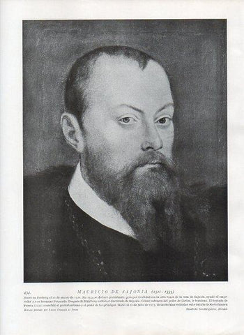 LAMINA V10058: Retrato de Mauricio de Sajonia, por Lucas Cranach el Joven