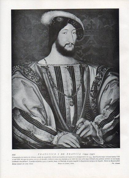 LAMINA V10063: Retrato de Francisco I de Francia, por Jean Clouet