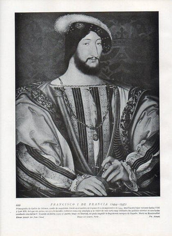LAMINA V10063: Retrato de Francisco I de Francia, por Jean Clouet